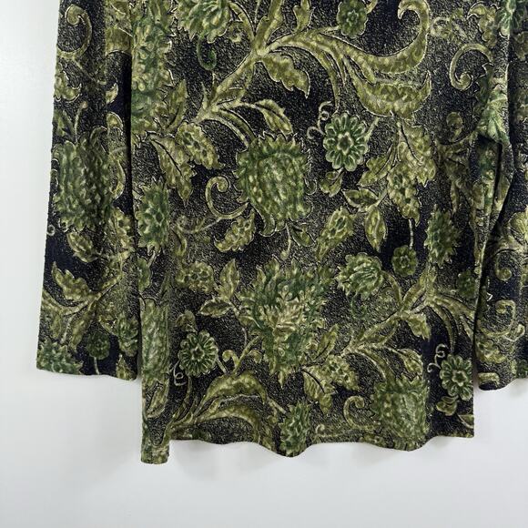 Vintage 90s Y2K Black Green Floral Top Large Metallic Textured Pullover Retro - Picture 6 of 13
